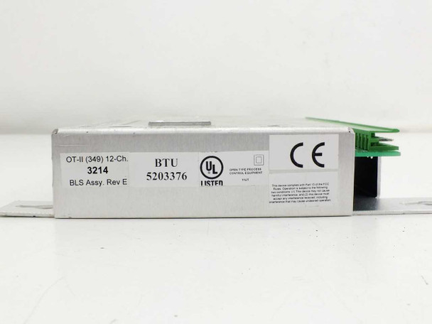 BTU 5203376 OT-II 349 side label showing model 3214, BLS Assy Rev E, UL Listed and CE marks