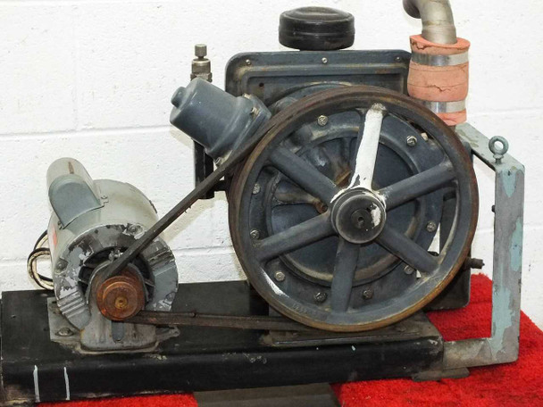 Welch R 1397 Duo Seal Vacuum Pump rear-right view showing drive pulley, belt, and motor assembly