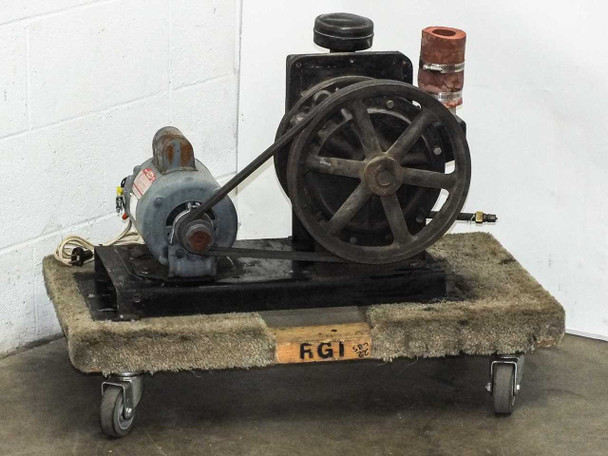 Dayton 6K376D motor mounted on base frame with 4L490 Demco belt drive system – motor nameplate visible