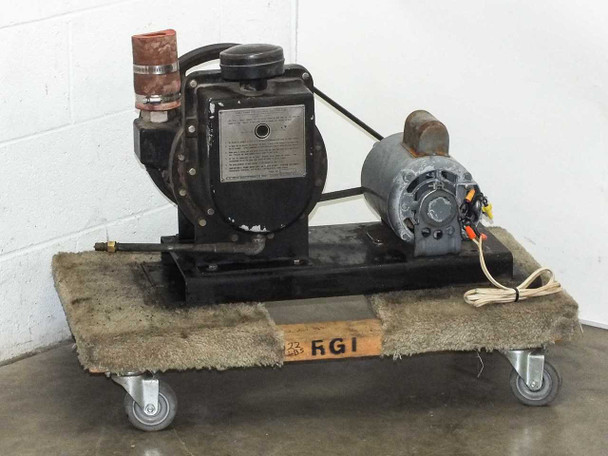 Welch Duo-Seal belt-drive vacuum pump mounted on steel base frame with Dayton motor and pulley assembly – front view