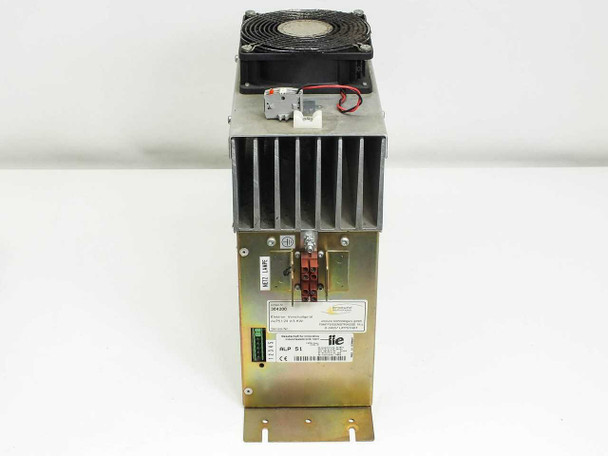 ILE ALP51 electronic ballast/power supply – front view showing heatsink, cooling fan, terminal block, and ILE logo label