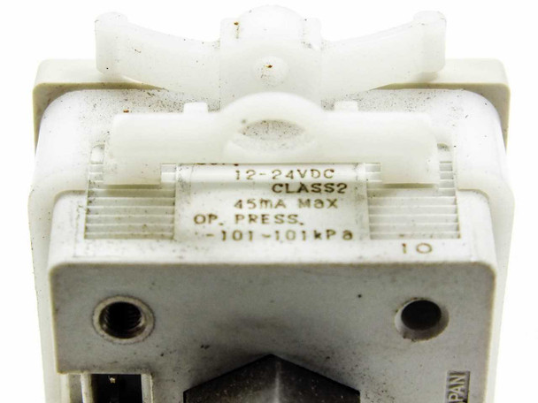 SMC ZSE30-01-25 rating label – 12-24VDC, CLASS 2, 45mA Max, operating pressure -101 to 101 kPa