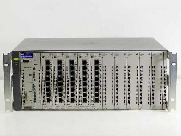 HP J4121A ProCurve 4000M front view showing four J4111A 10/100Base-T modules populated with empty slots visible on right side
