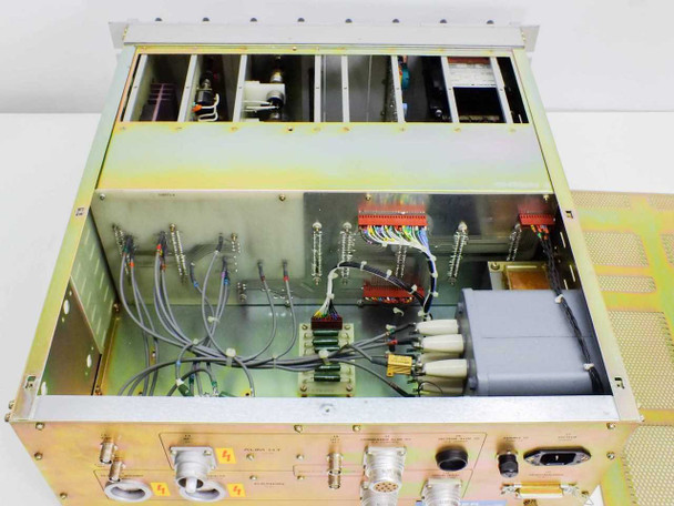 Riber ACE 1010 interior top view – internal wiring harnesses, red terminal strip blocks, large transformer, gray high-voltage capacitor component, internal PCBs
