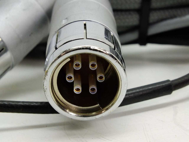Riber ACE 1010 cable – close-up of second 6-pin circular connector with chrome locking ring and 6 gold-pin contacts, clean condition