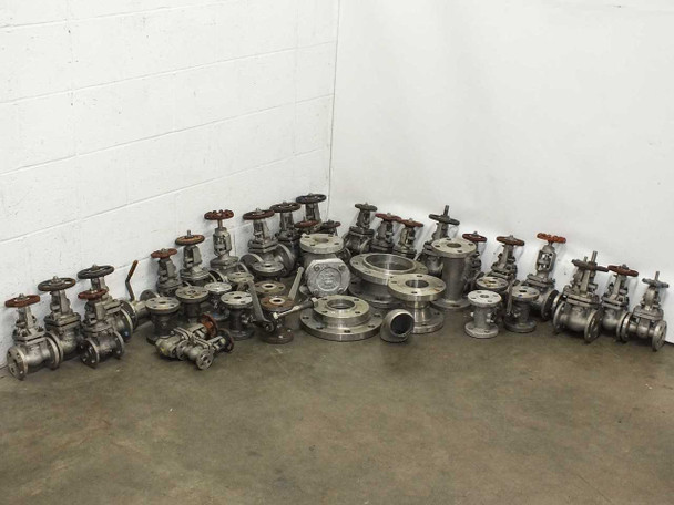 Powell Lot of 45 Stainless Steel Pressure/Flow Gates Valves and Fittings - AS IS