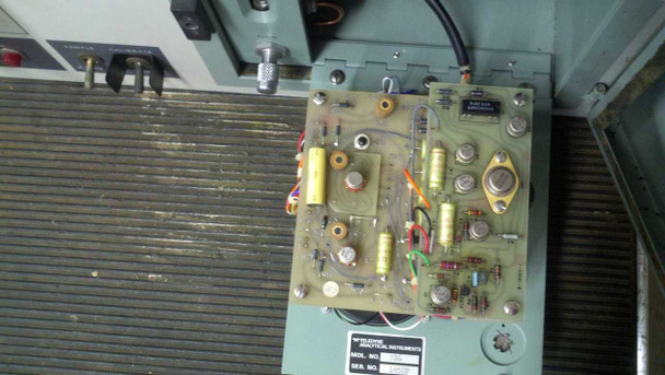 Interior view showing Teledyne Analytical Instruments circuit board mounted inside the VAC analyzer chassis with components and wiring visible