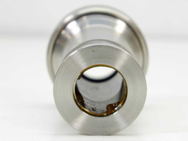Vacuum pump bellows connector fitting – rear face view showing 0.75 inch large bore opening with O-ring and machined aluminum flange