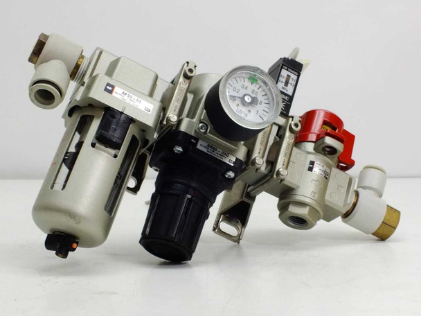 SMC AF30-03 Manifold with Air Filter with AR30-03G Regulator and VHS3003 Valve