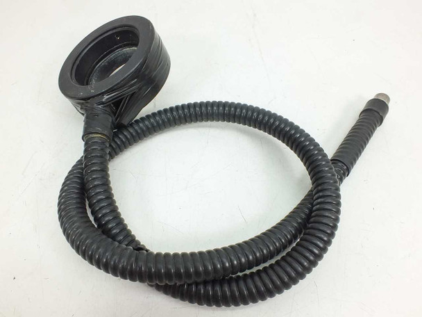 Black fiber optic ring light with 38mm inner diameter ring mount attached to long black corrugated flex cable
