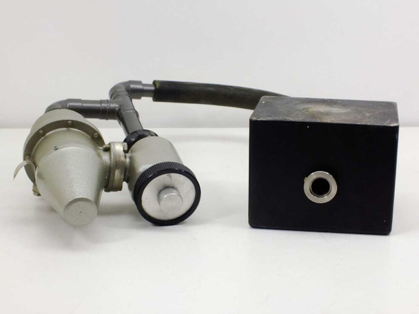 Edwards High Vacuum Changeover Valve with vibration isolation block and flexible hose — full assembly side view