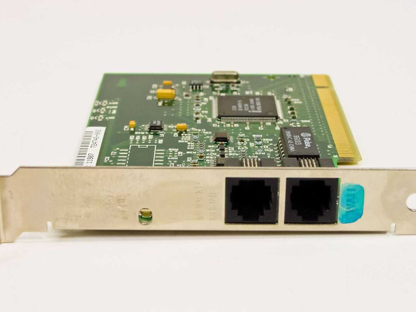 Intel 724746-002 AnyPoint Phoneline Ethernet PCI card – angled side view of bracket with dual RJ ports