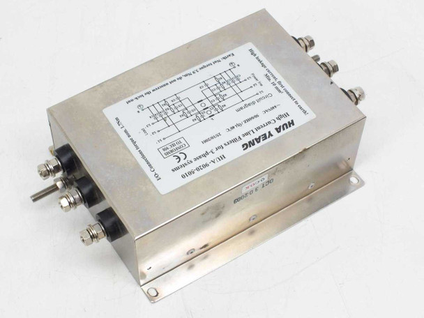 Hua Yeang HUA-9020-5010 3-Phase Line Filter — angled top view showing stainless steel enclosure and stud terminals