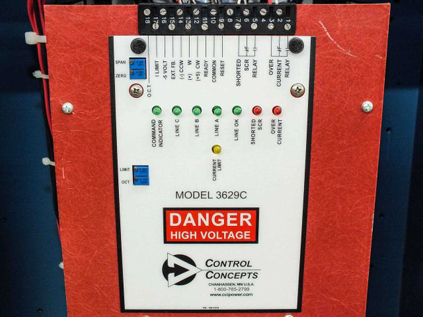Control Concepts Model 3629C Danger High Voltage RF power controller panel with LED status indicators