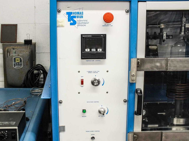 Thomas Swan Scientific Equipment Division control panel with temperature controller, laminar flow, system control, and emergency stop
