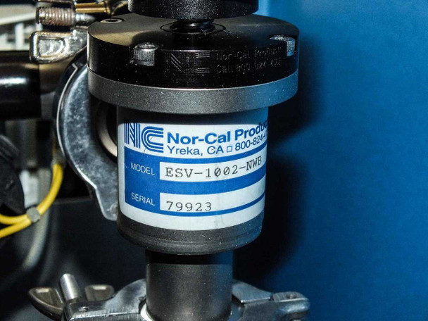 Nor-Cal Products ESV-1002-NWB pneumatic gas isolation valve mounted on reactor gas line