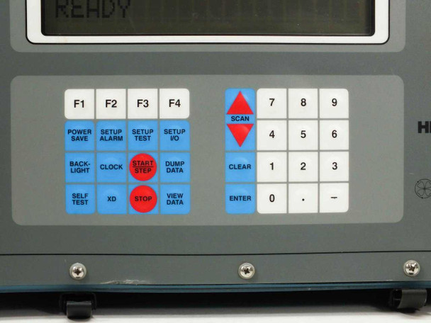 In-Situ SE2000 Hermit 2000 – close-up of front keypad showing F1-F4 keys, SCAN up/down arrows, START/STEP, STOP, DUMP DATA, VIEW DATA, BACKLIGHT, CLOCK, SELF TEST, XD, POWER SAVE, SETUP ALARM, SETUP TEST, SETUP I/O buttons