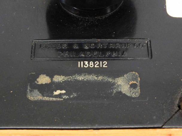 Leeds & Northrup Co. Philadelphia nameplate and part number 1138212 stamped on instrument panel with worn asset tag below