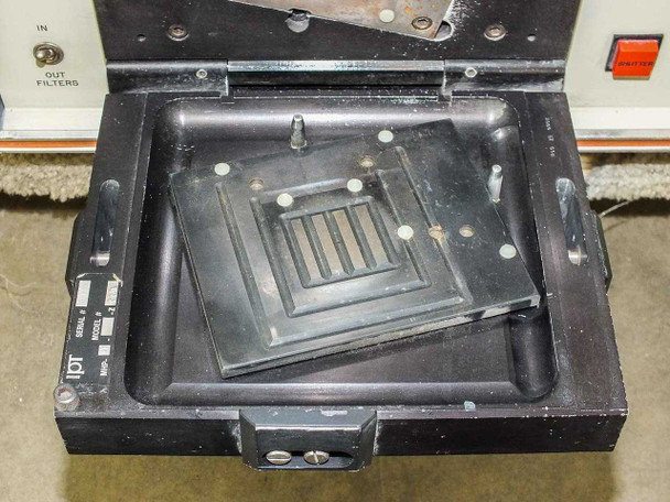 IPT PD1200-553 substrate chamber interior with black mask holder and platen visible, IPT label on chamber wall