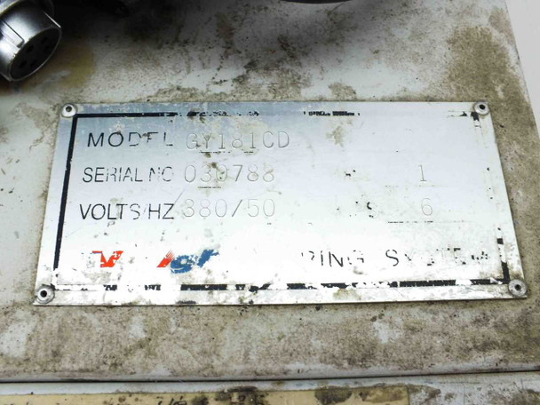 Guann Yinn GY181CD rating plate — Model GY181CD, Serial No. 039788, Volts/Hz 380/50