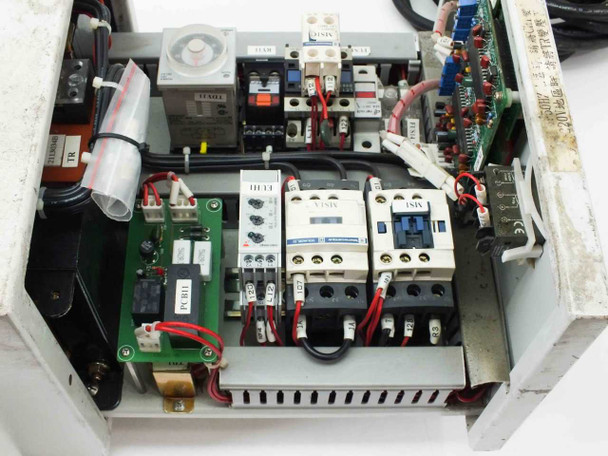 Guann Yinn GY181CD power supply/driver unit interior — contactors, PCB modules, timer relay, and wiring visible with cover removed