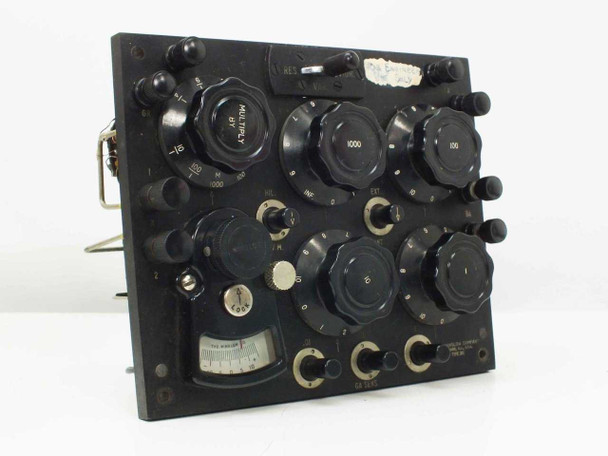 Winslow Co Type 301 instrument panel removed from case — angled view showing front panel with all dials, galvanometer, and binding posts