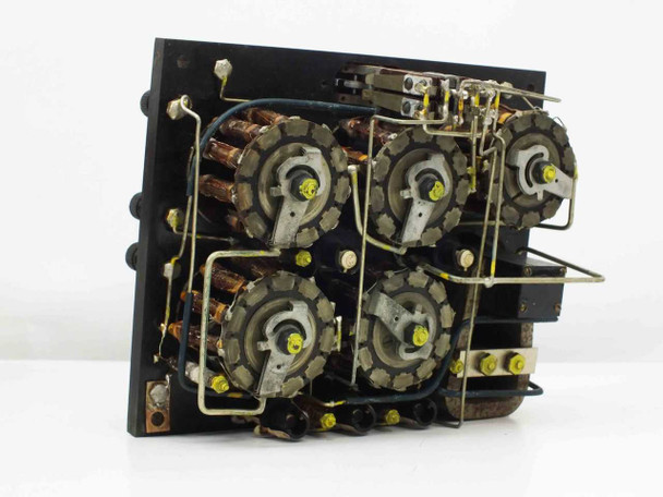 Rear of Winslow Co Type 301 instrument panel — showing four precision step resistor switch assemblies with copper windings and wire interconnects
