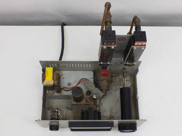 CEC 26-303 Moisture Monitor bottom interior view showing gas valve assembly, solenoid valves, copper tubing, transformer, and wiring