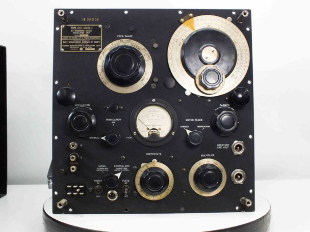 Federal Manufacturing CDF-60006-A LP-5 front panel — full view showing frequency range dial, modulation controls, meter, and output knobs