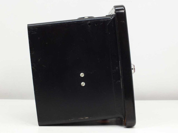 Right side view of Wheelco Amplitrol 152 temperature gauge showing black painted steel enclosure with mounting flange