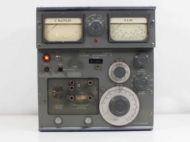 Marconi TF 1245 Circuit Magnification Meter — straight-on front panel view showing Q Multiplier and Q & δQ analog meters with rotary controls