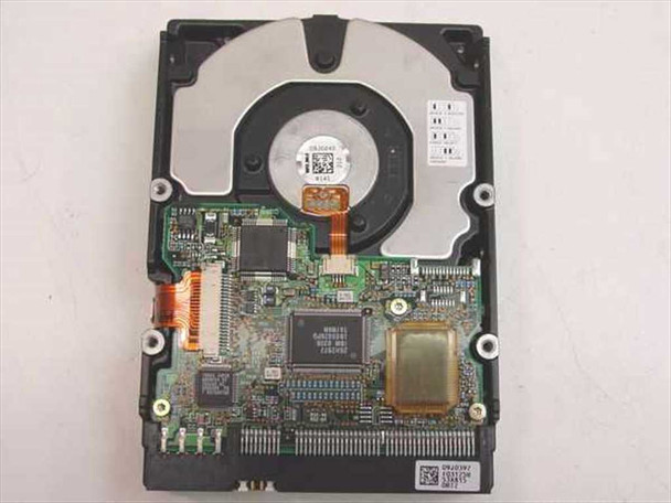 IBM DHEA-38451 hard drive PCB underside view showing controller board with main controller IC and read/write channel chip