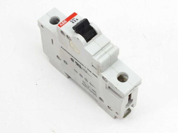 ABB S271-K8A miniature circuit breaker — front right 3/4 view showing bottom rating label and UL markings