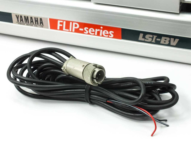 Yamaha FLIP-series LS1-BV branding detail with attached motor cable and circular connector pigtail