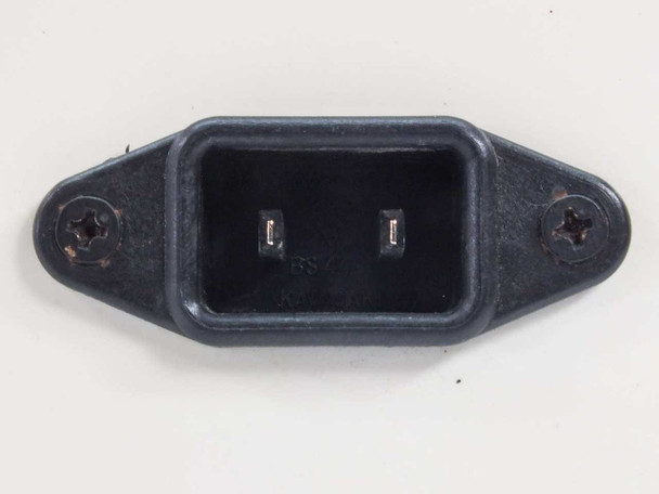 MAC-10FR IEC C14 power inlet connector on rear panel — closeup view