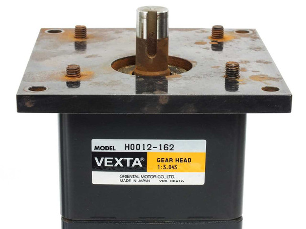 Vexta H0012-162 gear head label showing model number, 1:3.043 gear ratio, Oriental Motor Co. Ltd., Made in Japan