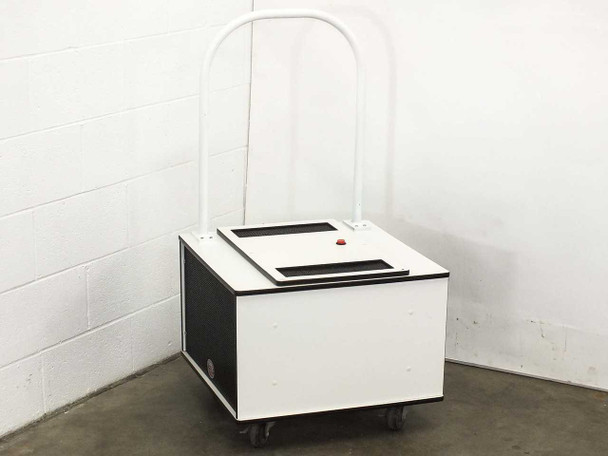 Electrocorp Model 550 Mobile Air Filter — left-front three-quarter view showing full cabinet and handle assembly