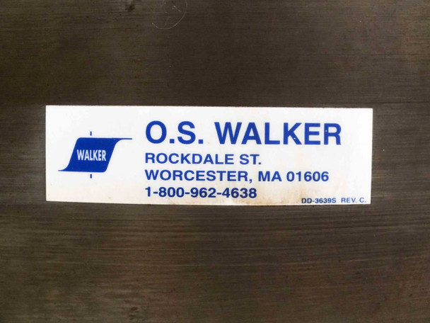 O.S. Walker manufacturer label — Worcester MA, part number DD-3639S Rev. C, phone 1-800-962-4638