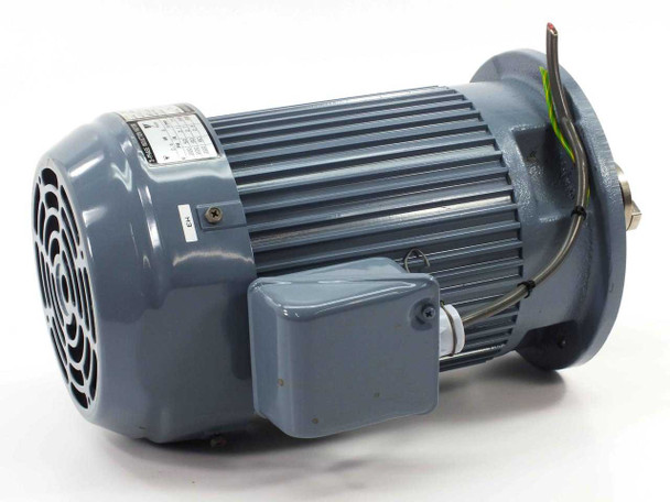 Yaskawa FELQ-5 3-Phase Induction Motor – right-side view showing cooling fan shroud, junction box, and lead wires