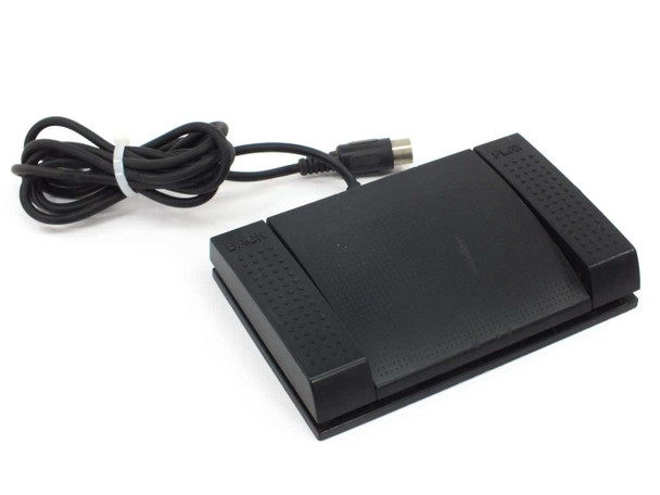 Sanyo FS-55 foot control pedal – three-pedal top view with coiled cable and 5-pin DIN connector