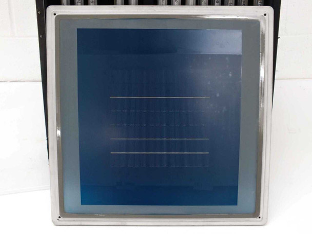 Close-up of single 22.75-inch aluminum silk screen frame removed from cabinet showing mesh and frame construction