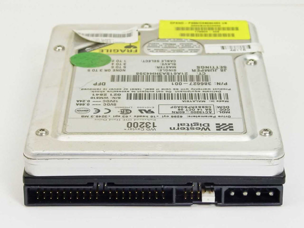 Compaq AC13200 IDE hard drive – side view showing 40-pin IDE connector and jumper settings label