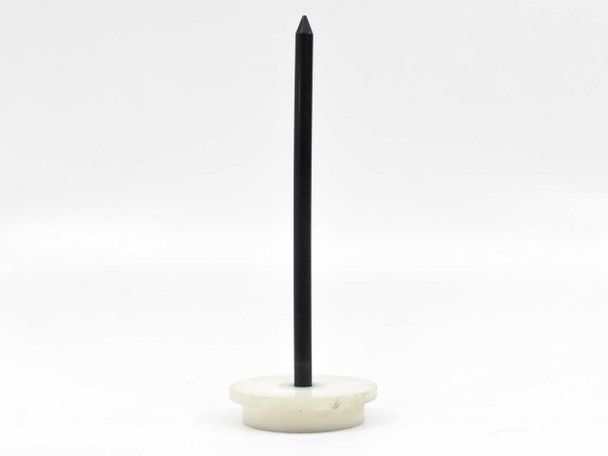 Plastic CD DVD Blu-ray disc spindle post — full view showing black 11.25-inch vertical post mounted in white two-tier circular base