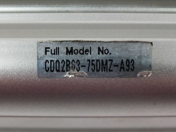 SMC CDQ2B63-75DMZ-A93 label close-up showing full model number CDQ2B63-75DMZ-A93