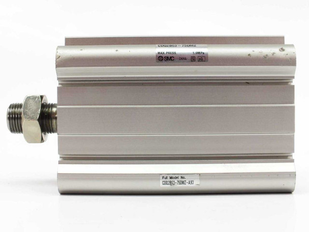 SMC CDQ2B63-75DMZ-A93 compact pneumatic cylinder – side profile view showing port fitting and label