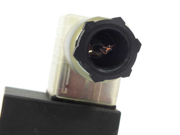 SMC VX3344M solenoid valve — top-down view of DIN coil connector showing internal coil winding