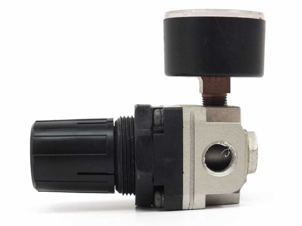 SMC NAR2000-N02 air regulator with gauge – right-side view showing body, adjustment knob, and gauge port connection