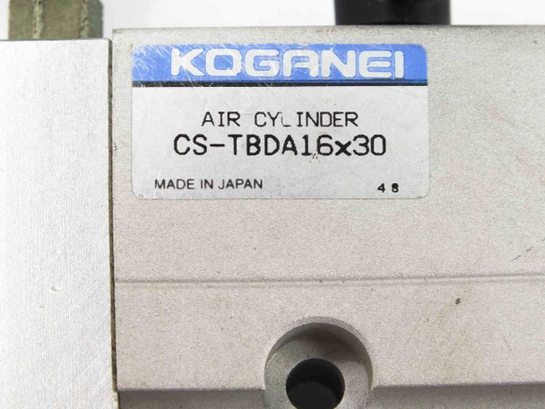 Koganei CS-TBDA16x30 Air Cylinder label closeup – shows model number and Made in Japan marking
