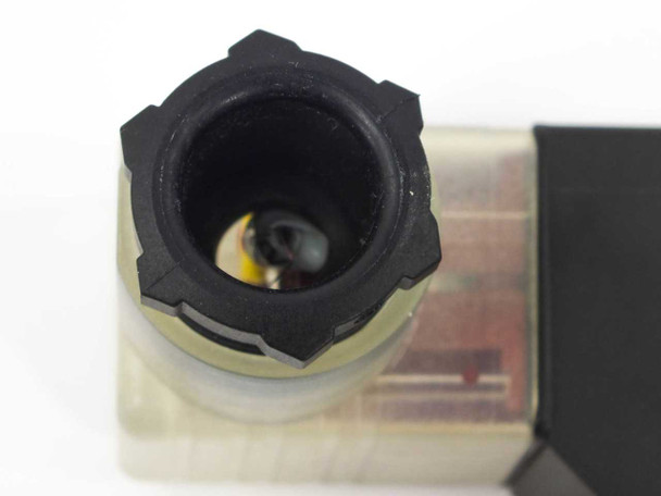 SMC VX2110V Solenoid Valve – top-down view into DIN connector socket showing electrical contacts