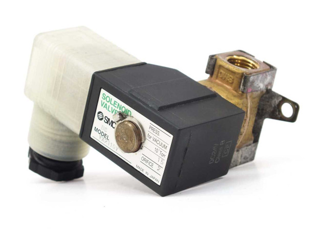 SMC VX2110V 2-Port Solenoid Valve – front label view showing SMC logo, model number, and pressure/vacuum rating plate